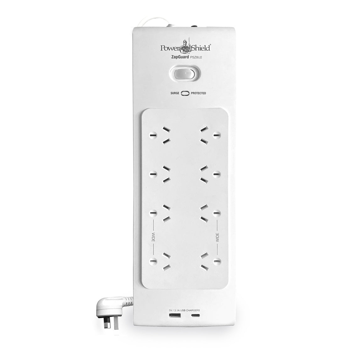 PowerShield PSZ8U2 ZapGuard 8 Way Power Surge Filter Board, USB A / C Connectors, Wide Spaced Sockets, Wall Mountable, $60,000 Connected Equipment PowerShield PSZ8U2 ZapGuard 8 Way Power Surge Filter Board, USB A / C Connectors, Wide Spaced Sockets, Wall Mountable, $60,000 Connected Equipment